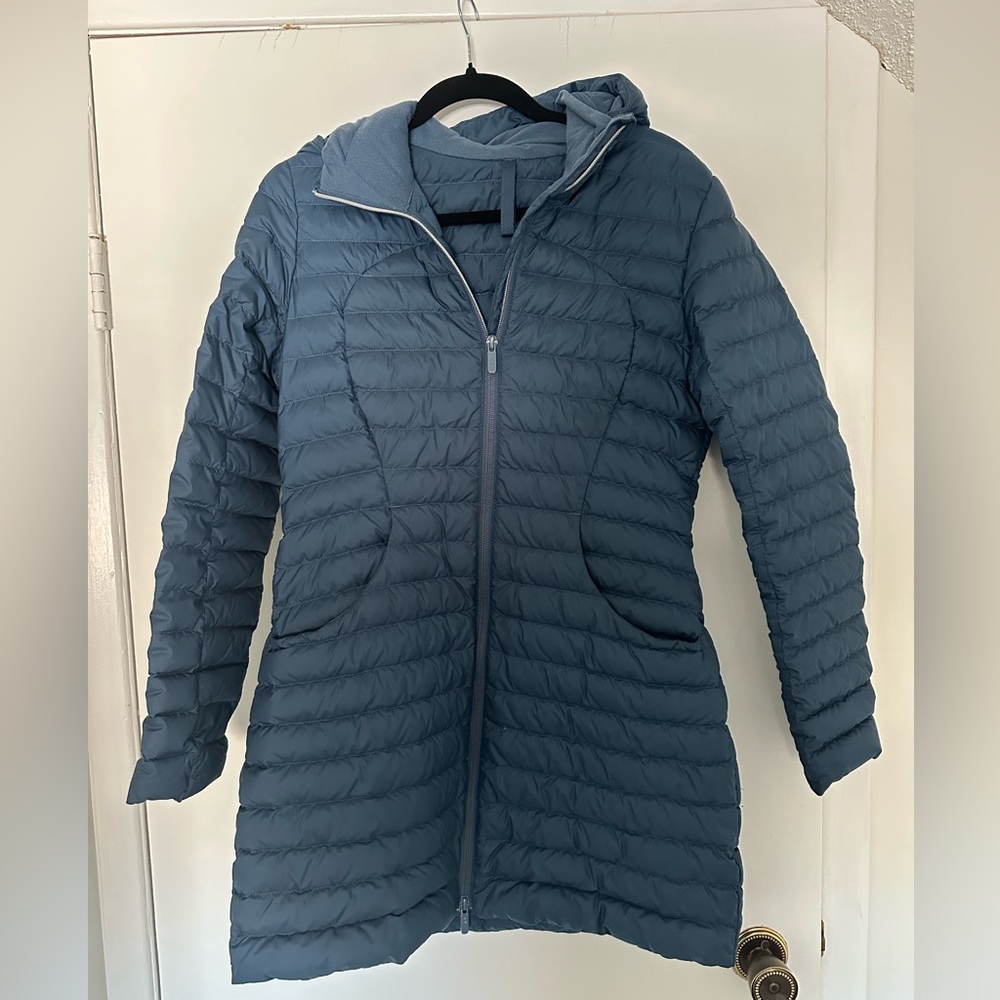 lululemon athletica Blue Long Puffer Coat with Hood